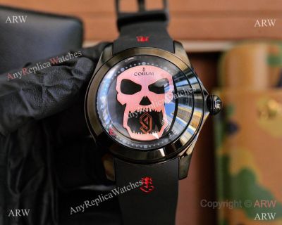 Copy Corum Bubble Magical 3D Skull & Black Steel Men's Watches